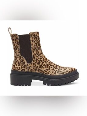 Lucky Brand Leopard Print Chelsea Chunky Lug Boots in Brown and Black 9.5